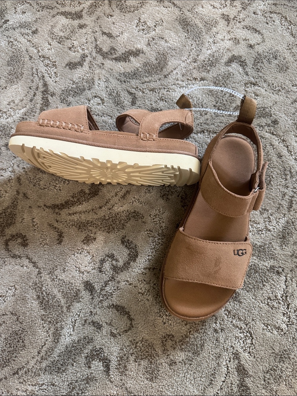 UGG Tan Suede Velcro Strap Sandals